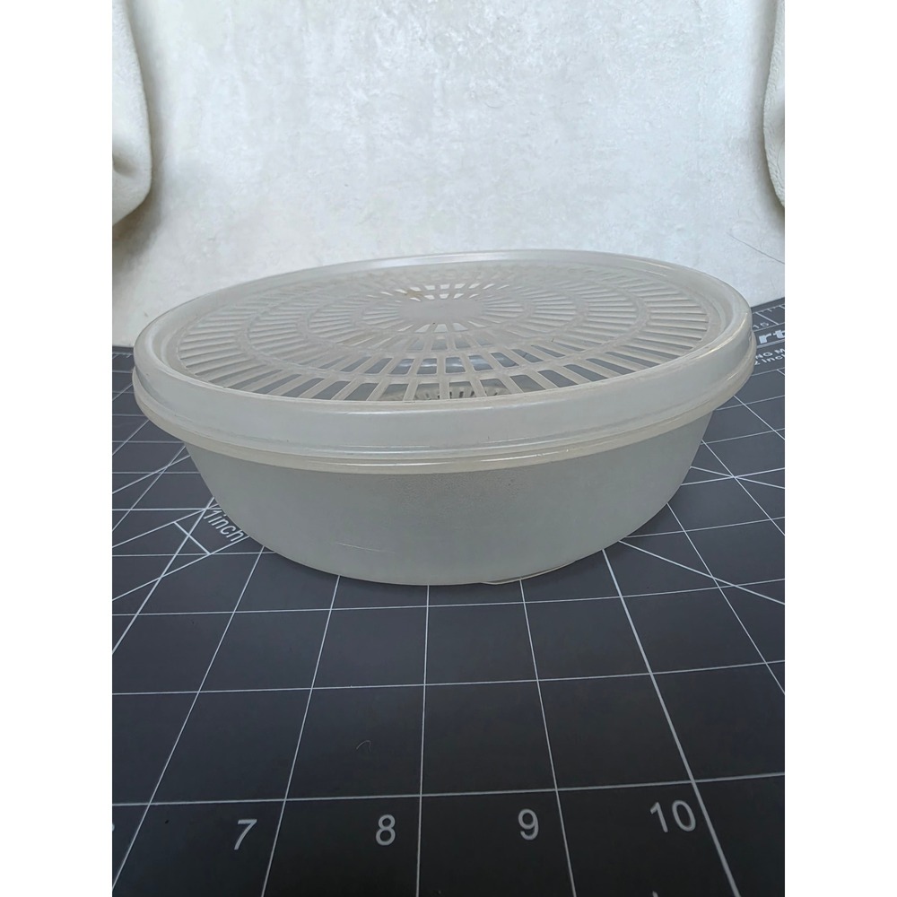 Vintage Tupperware Microwave Steamer Set Translucent Clear Round Bowl Lid 8.5in